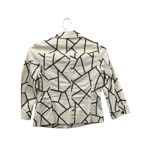 Perse Abstract Print Jacket Ivory Black Button Down 3/4 Sleeve Blazer Size 8 - Picture 5 of 16